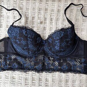 Adore Me Dark Blue And Black Lacey Bra Size 34B Underwire Adjustable Straps